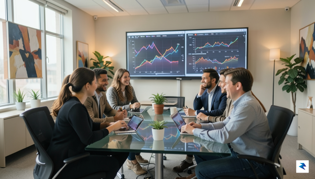 A diverse group of young professionals collaborating in a modern…