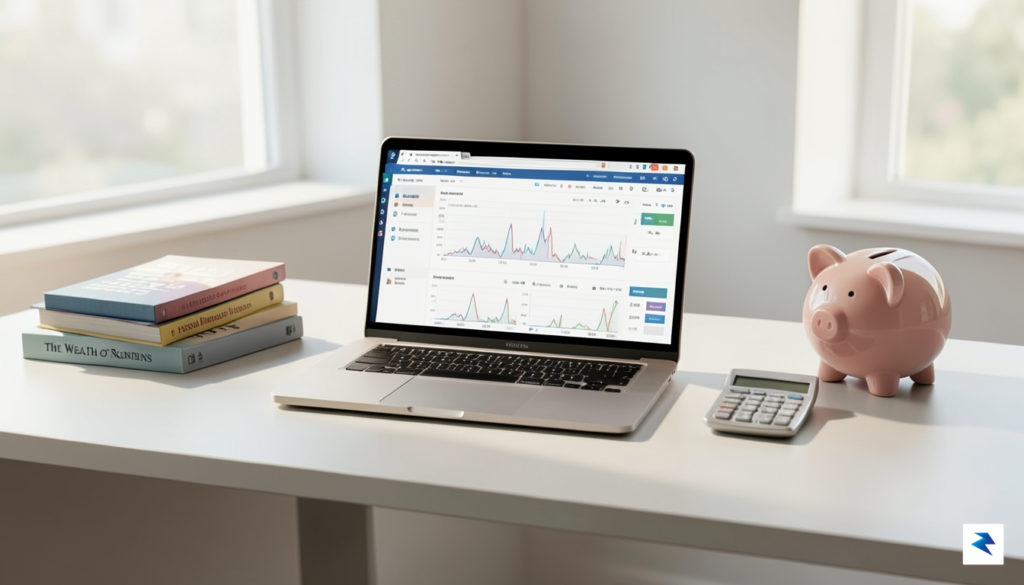 A clean, modern home office desk featuring a laptop displaying&hellip;