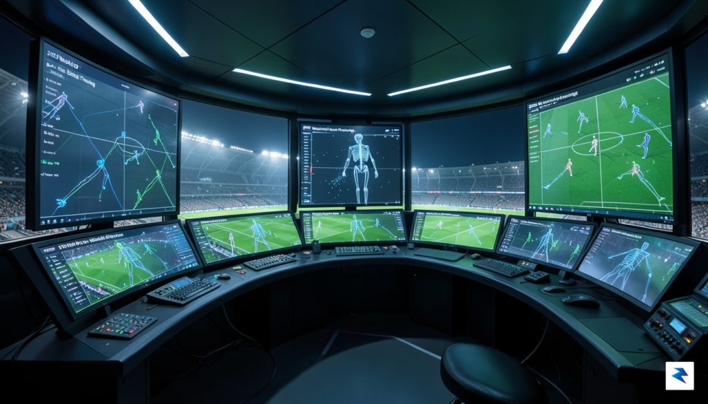 A wide-angle shot of a 2026 World Cup stadium at…