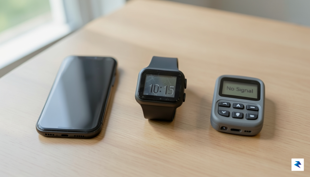 A comparative flat-lay photograph showing a sleek, modern smartphone next…
