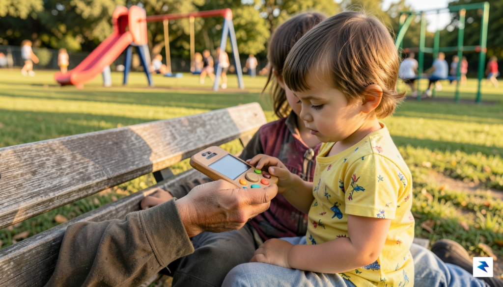A close-up shot of a parent and child sitting on…