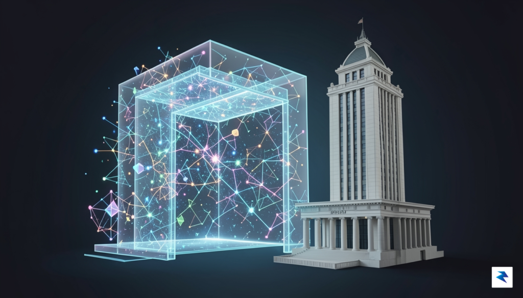 A conceptual digital illustration showing a glowing, multi-layered financial gateway…
