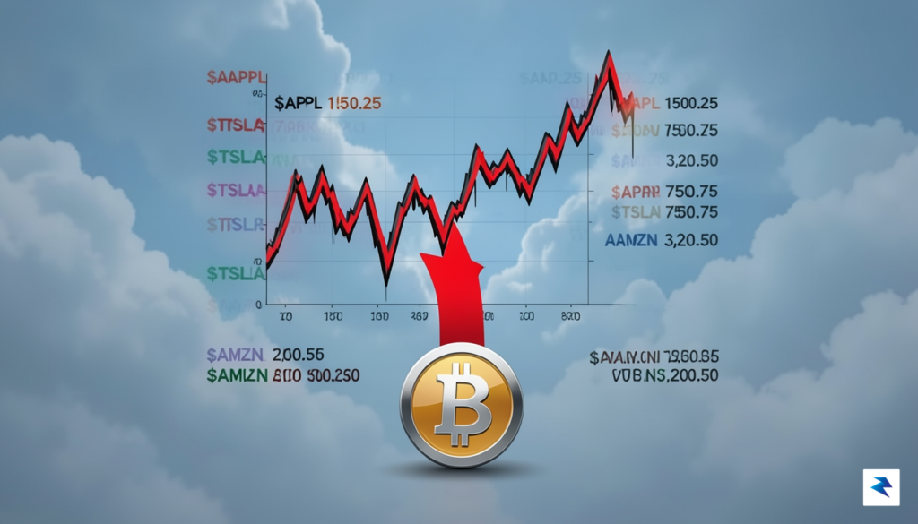 A digital illustration showing a turbulent financial market graph with…
