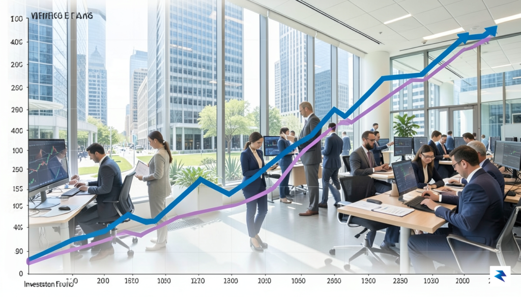 A financial chart showing a positive upward trend of investment…