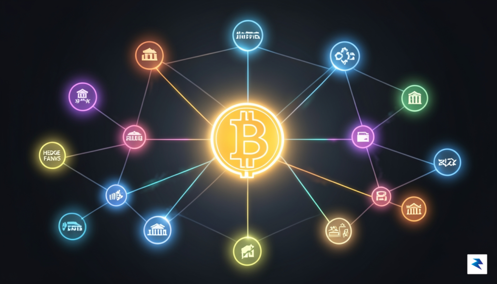 A digital visualization showing multiple glowing nodes representing different financial…