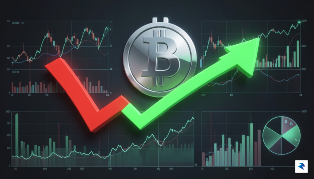 A digital visualization showing a downward red line representing market…