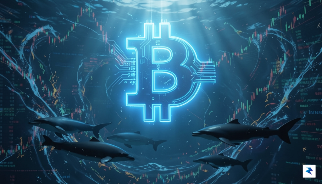 A conceptual digital art piece showing a massive, glowing Bitcoin&hellip;