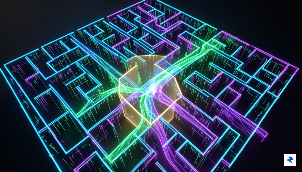 A conceptual digital visualization of a complex maze of interconnected&hellip;