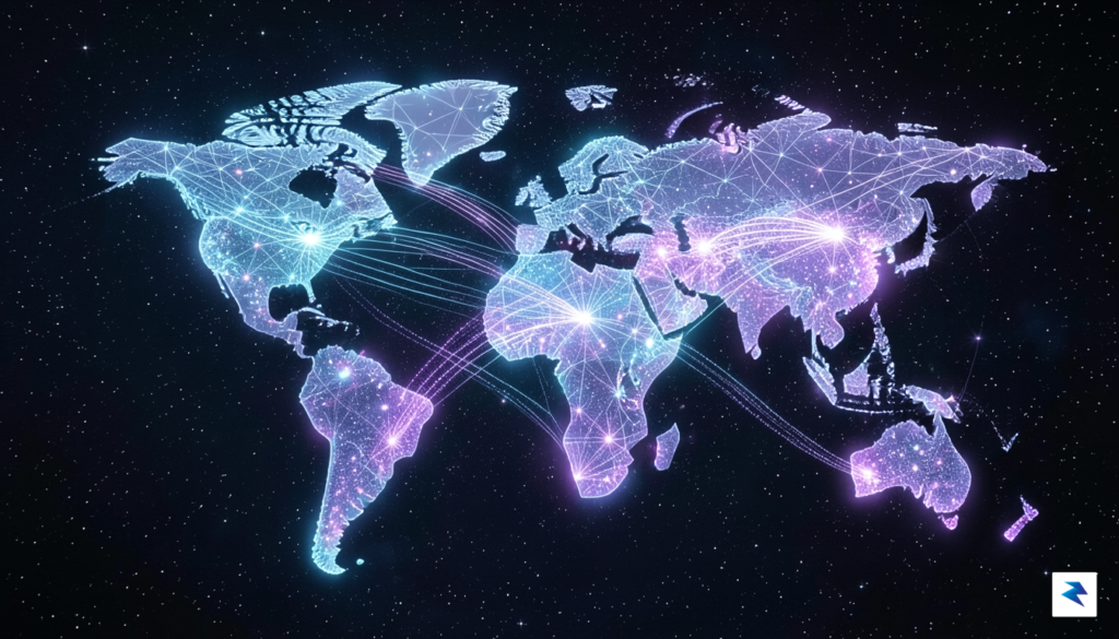 A conceptual digital visualization showing a glowing, interconnected global financial&hellip;