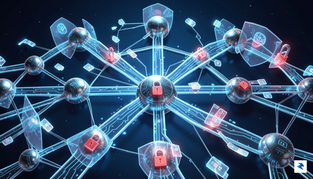 A secure, high-speed network infrastructure with glowing data packets moving&hellip;