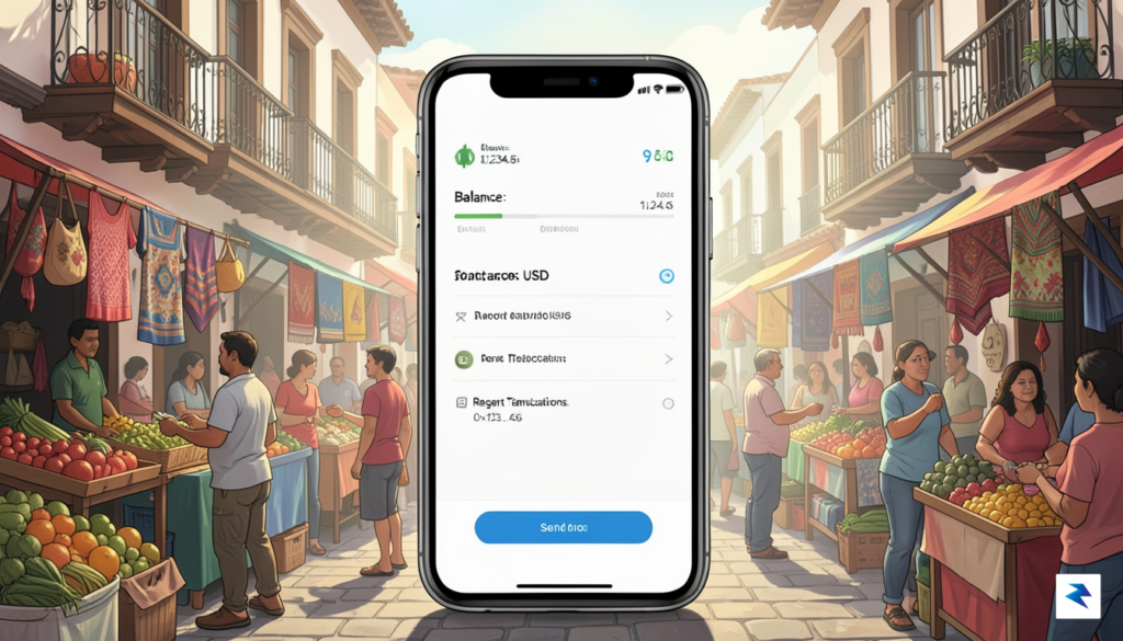 A conceptual digital illustration showing a mobile phone screen displaying…