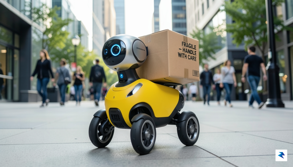A wide-angle, cinematic shot of a yellow Boston Dynamics Spot&hellip;