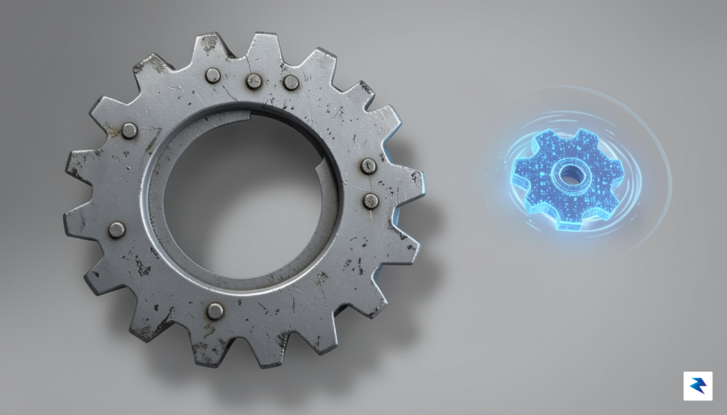 A conceptual illustration showing a large, heavy steel gear attempting…