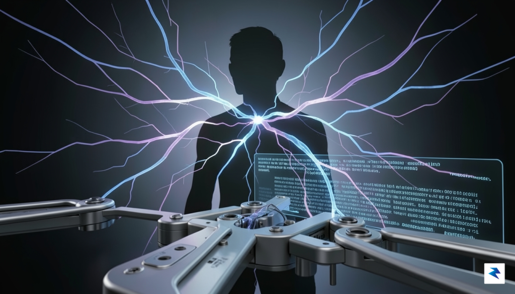 A conceptual digital art piece showing a human silhouette with…