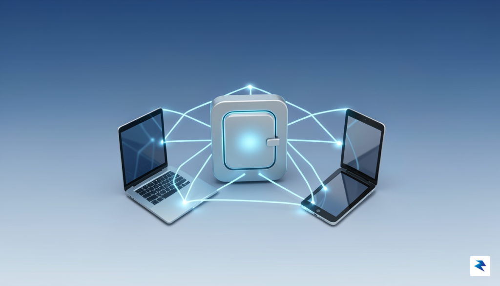 A clean, minimalist digital illustration showing a secure, encrypted vault&hellip;