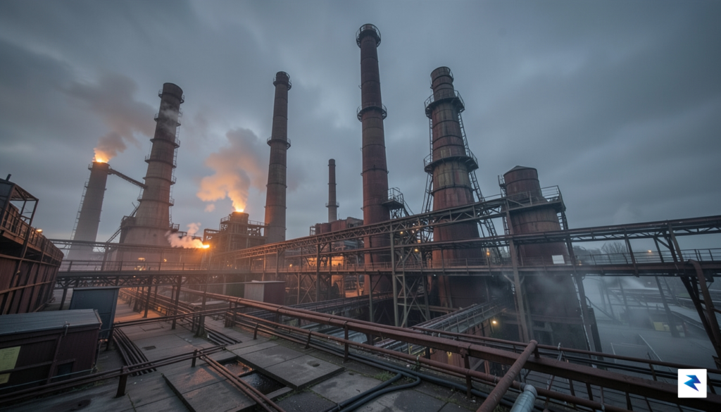 A wide-angle, cinematic photograph of the sprawling Scunthorpe steelworks at&hellip;