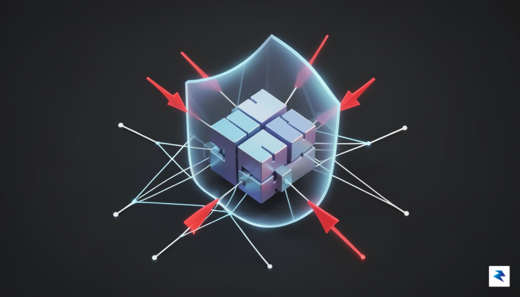 A clean, isometric 3D illustration of a software testing environment,…