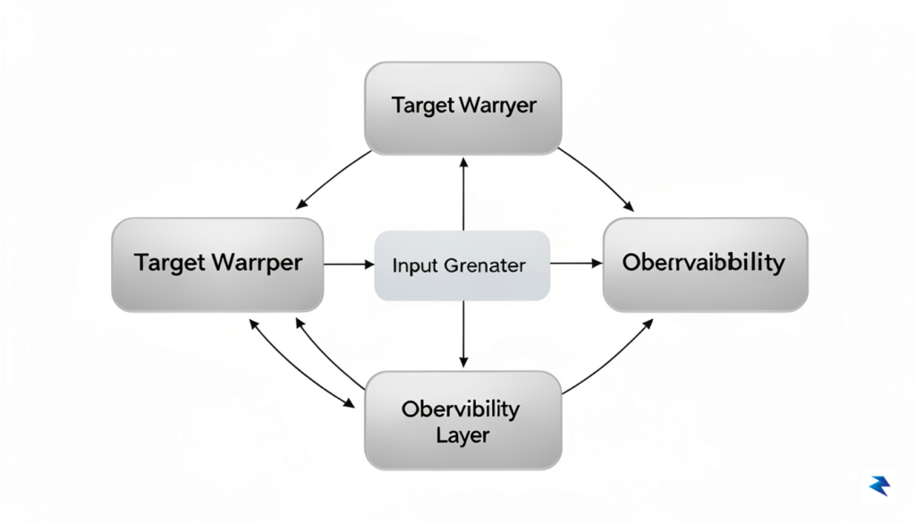 A clean, technical architectural diagram showing three interconnected blocks labeled…
