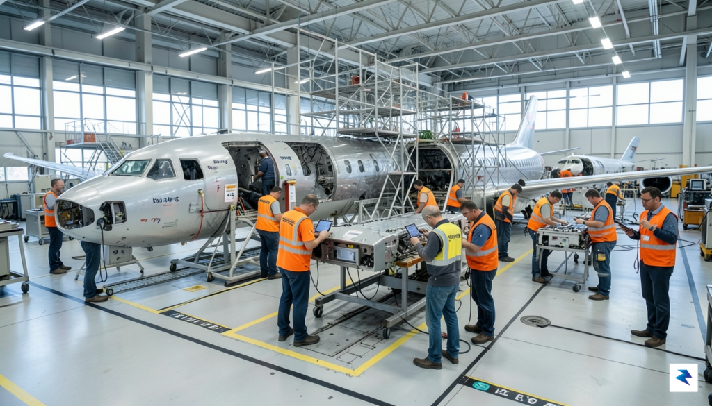 A wide-angle, high-resolution shot of a Boeing 737 assembly line&hellip;