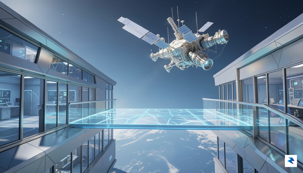 A conceptual digital illustration showing a glowing glass bridge connecting&hellip;