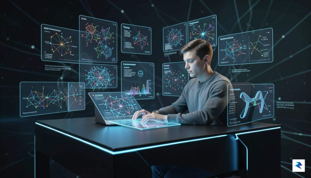 A conceptual digital art piece showing a developer at a&hellip;