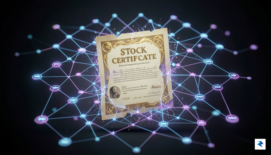 An intricate digital rendering showing a golden financial document being…