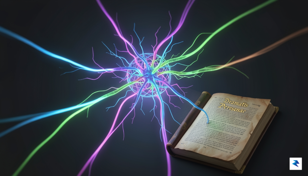 A conceptual digital visualization showing a glowing, multi-colored neural network…
