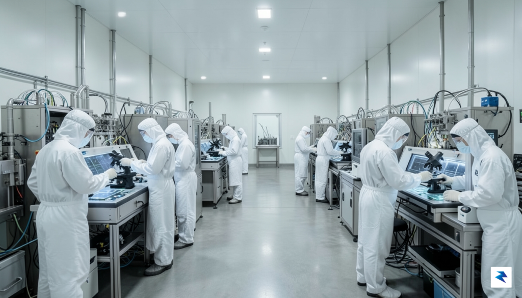 A modern, clean photograph of a high-tech wafer fabrication facility&hellip;