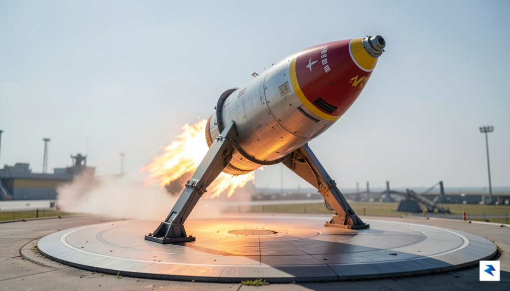 A wide-angle, high-resolution action shot of a Chinese rocket booster…