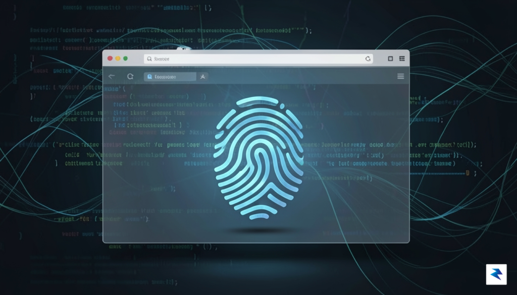A digital fingerprint icon overlaid on a web browser window,&hellip;