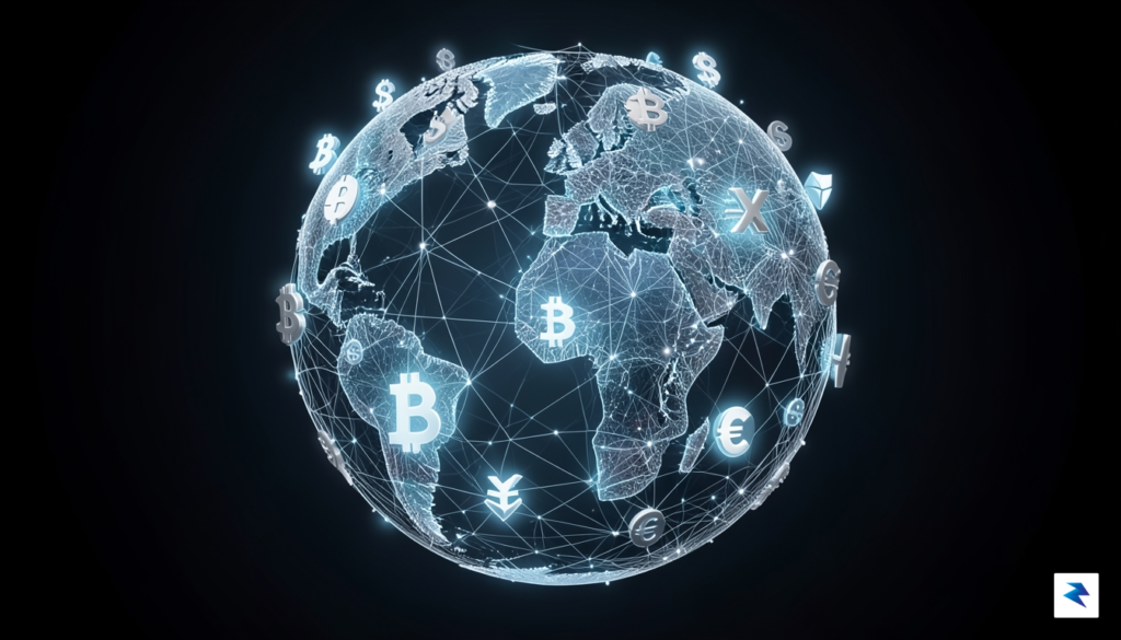 A sleek, professional visualization of a digital globe interconnected with…