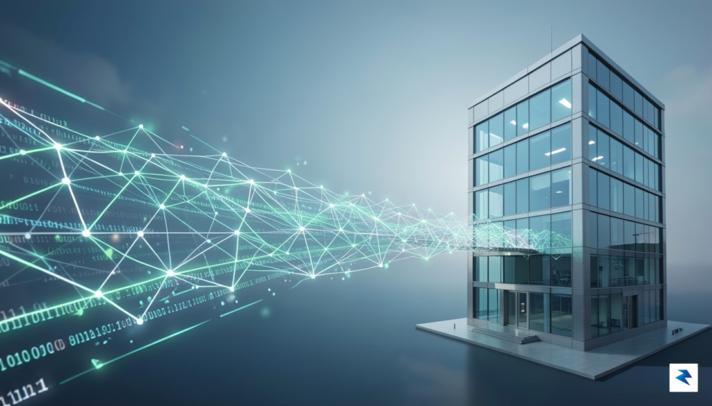 A conceptual illustration showing a digital bridge connecting a glowing…