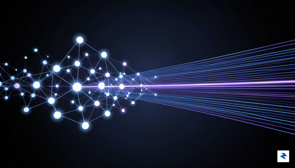 A sleek, professional abstract visualization representing the evolution of AI…
