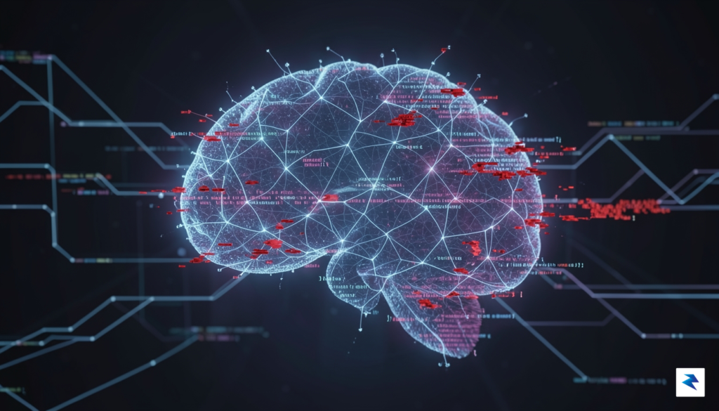 A conceptual digital visualization showing a glowing, neural-network-like structure of&hellip;
