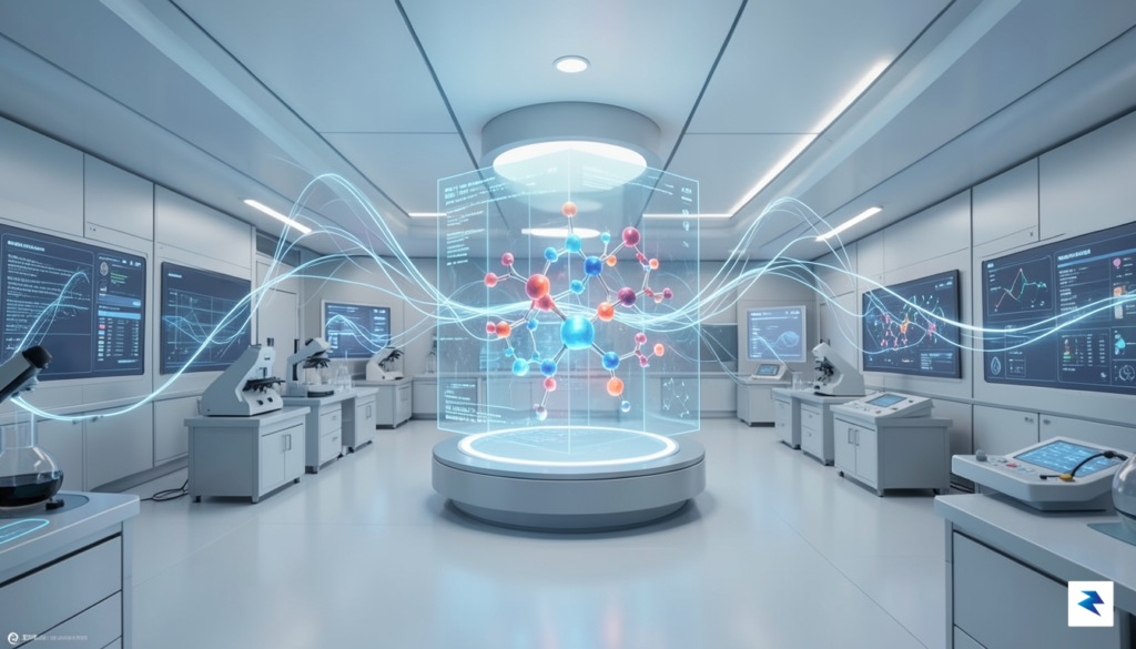 A conceptual digital illustration showing a complex laboratory environment where&hellip;