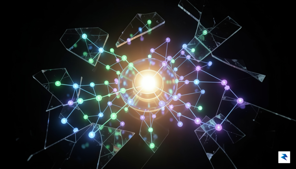 A conceptual digital visualization showing glowing, interconnected data nodes being&hellip;