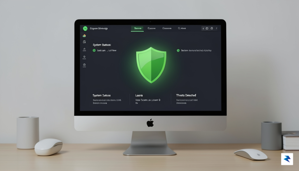 A clean, minimalist digital security dashboard on a Mac screen…