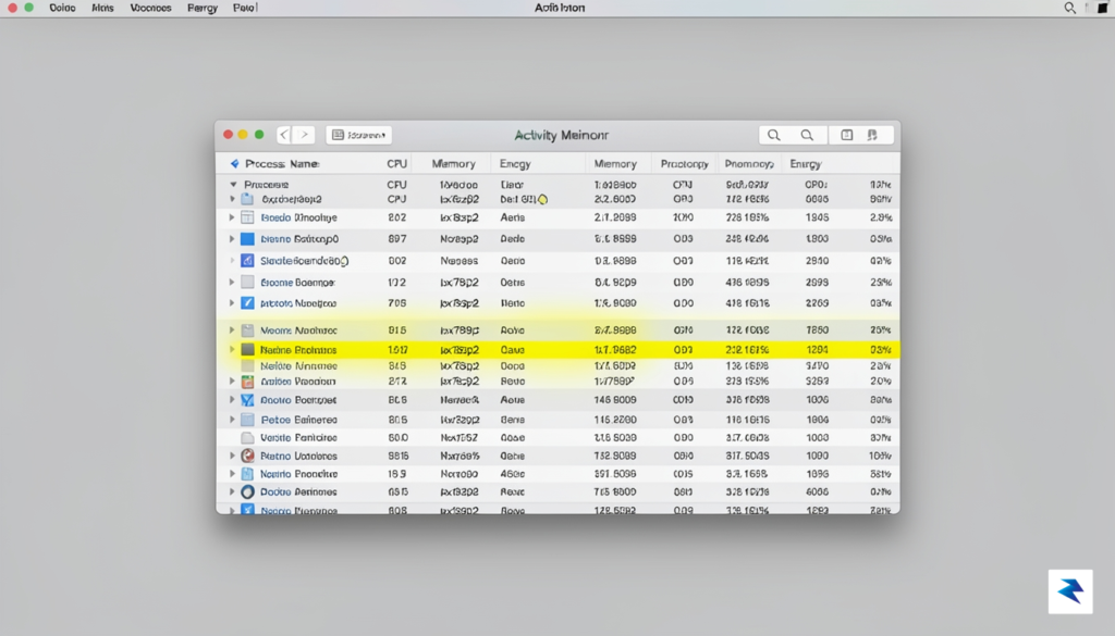 A close-up screenshot of the macOS Activity Monitor window, with…