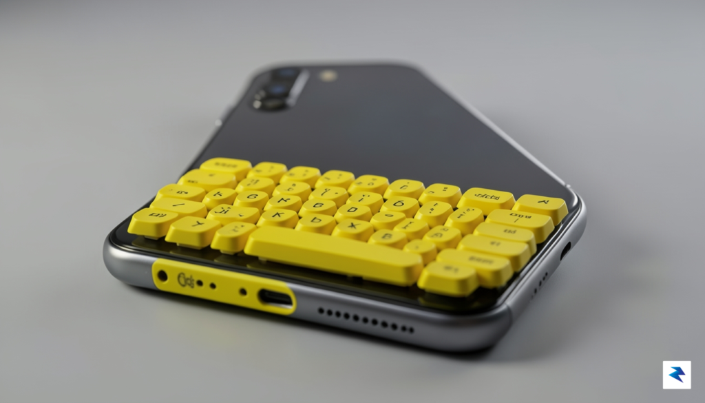 A close-up, high-resolution shot of a modern smartphone fitted with…