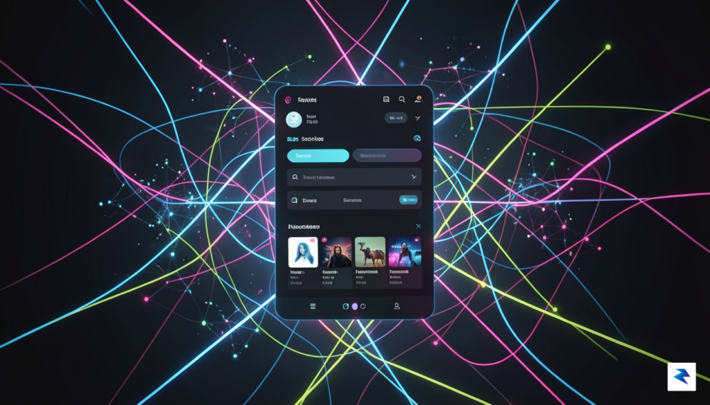 A digital illustration showing a streaming service interface floating in…
