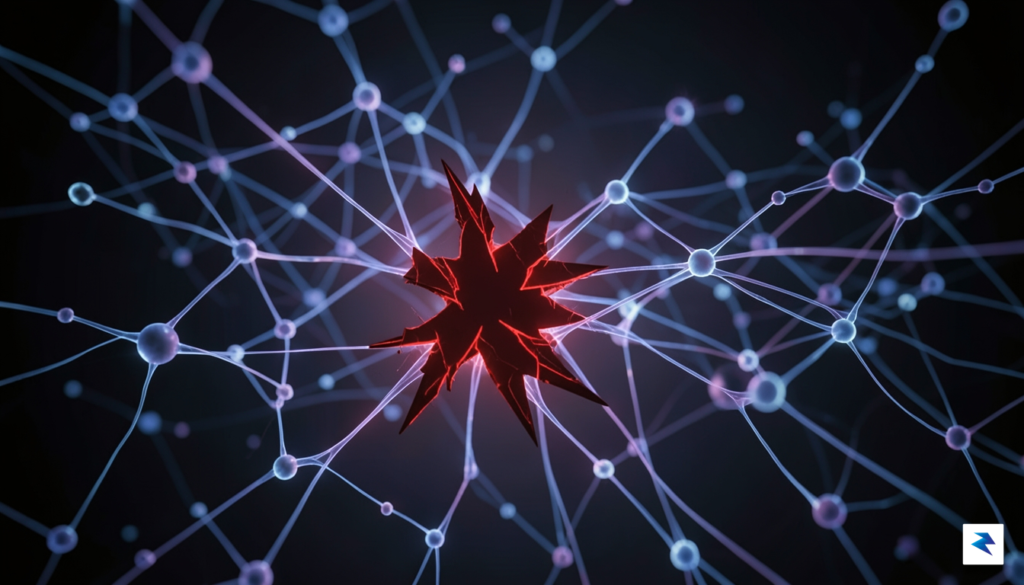 A digital, abstract visualization of a glowing, complex neural network…