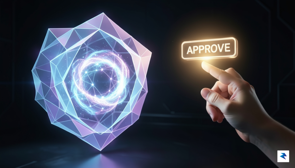 A conceptual digital illustration showing a secure AI agent contained…