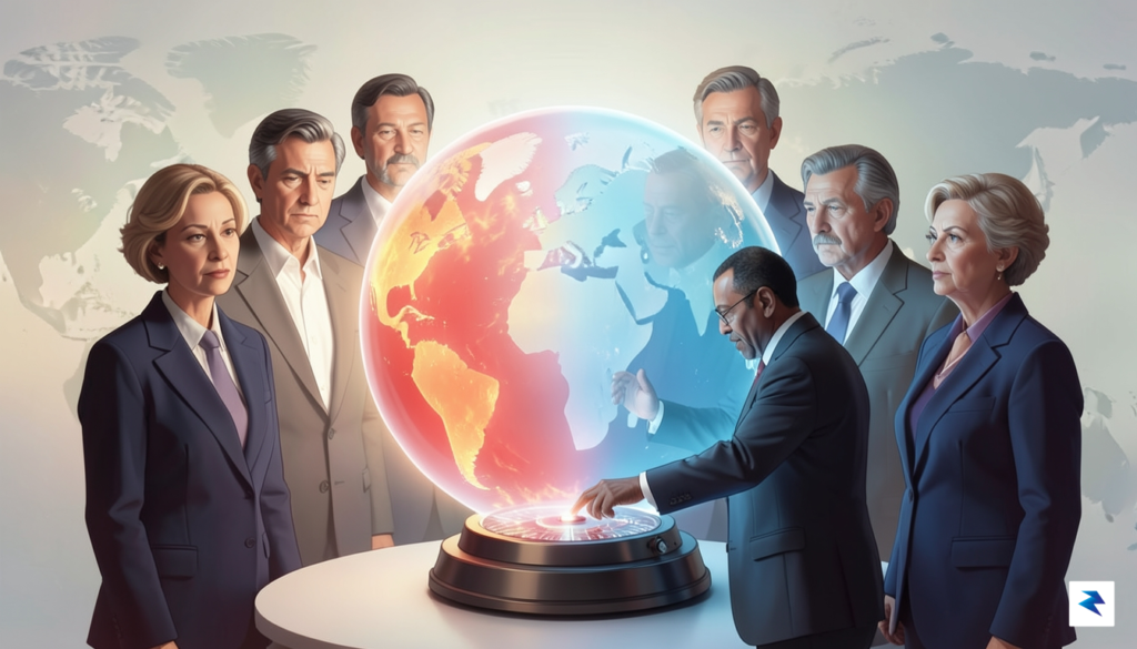A conceptual illustration showing a group of diverse world leaders&hellip;