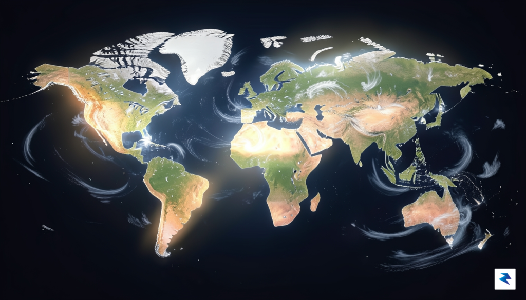 A conceptual illustration showing a digital map of the world&hellip;
