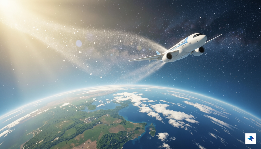 A conceptual digital illustration showing a high-altitude aircraft releasing a&hellip;