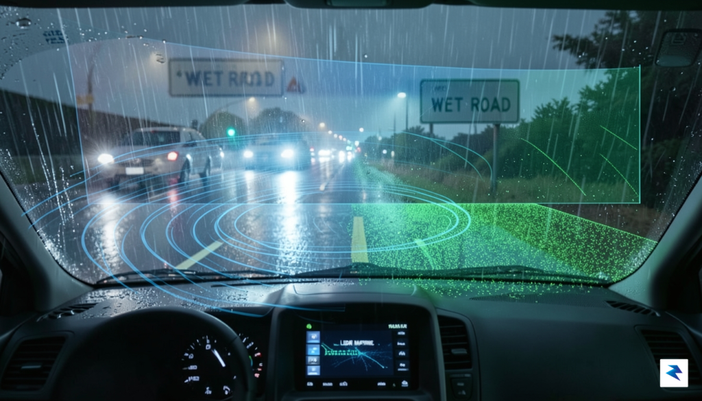 A conceptual digital illustration showing a vehicle&rsquo;s field of vision&hellip;