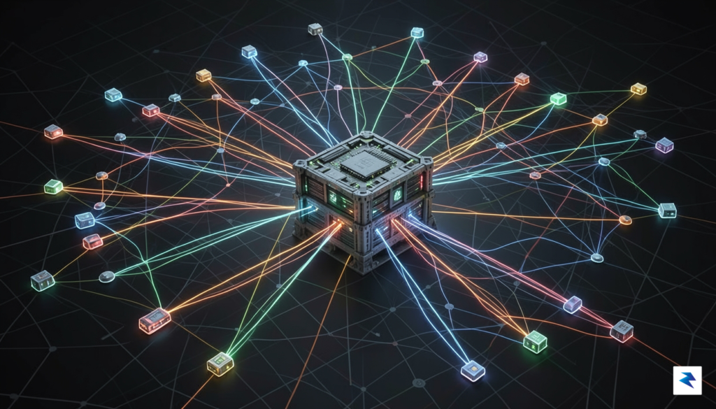 A digital visualization of a network map showing nodes and&hellip;