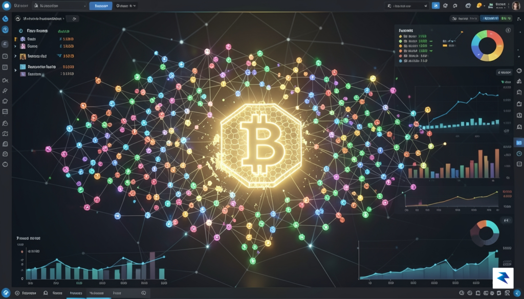 A digital visualization of a glowing crypto market dashboard showing&hellip;