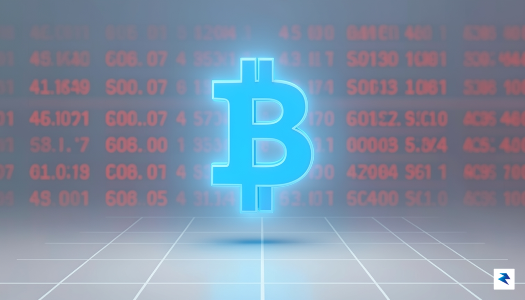 A digital illustration showing a glowing Bitcoin symbol rising steadily&hellip;