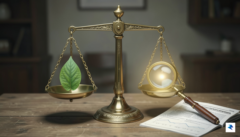 A conceptual illustration showing a laboratory balance scale with a&hellip;